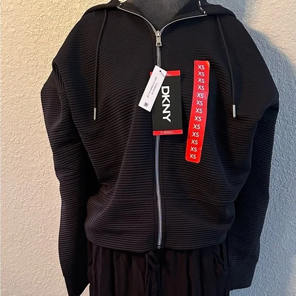 DKNY Ribbed Black Hoodie with Zipper – NWT (Size XS, Runs Large) - Picture 6 of 6